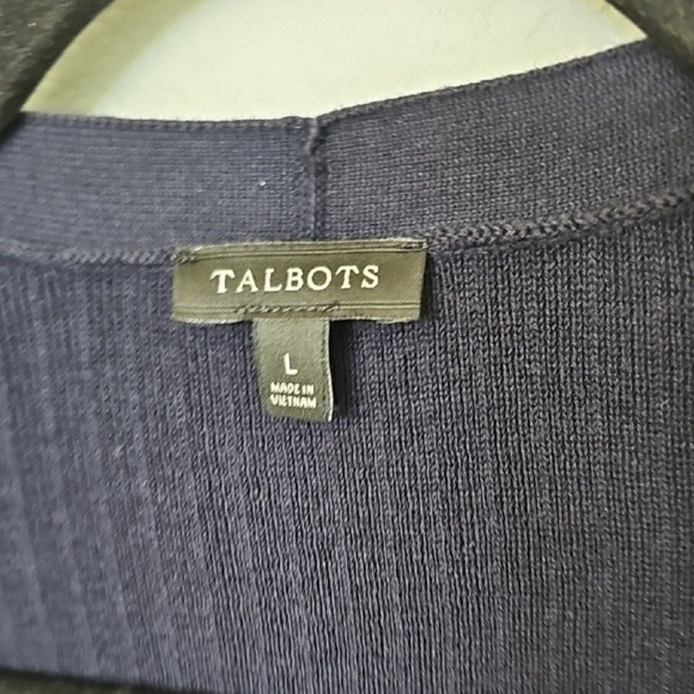 Talbots Classy Casual Ribbed Longline Navy Blue Open Front Pima Cardigan Large - Picture 3 of 8